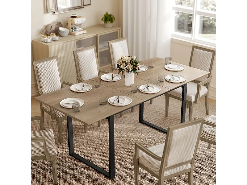 Tavolo da pranzo industriale rettangolare per 6-8 persone nero e legno