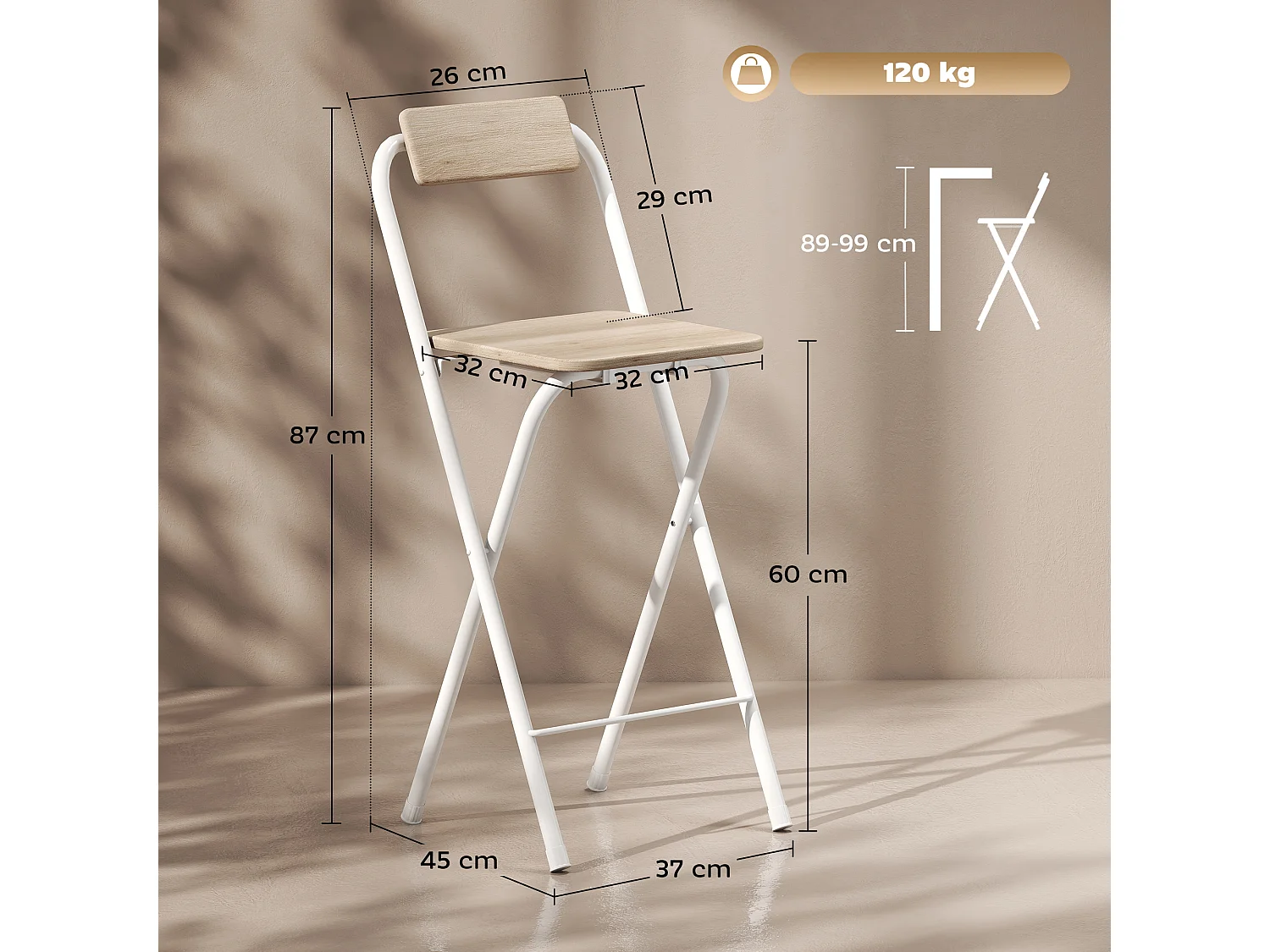 Set 2 sgabelli da bar pieghevoli con poggiapiedi colore legno