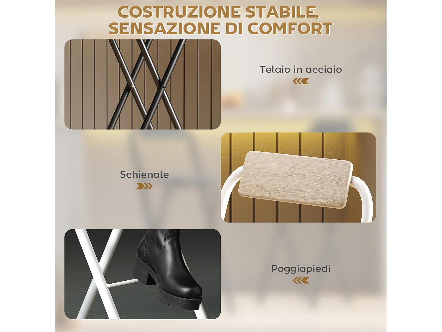 Set 2 sgabelli da bar pieghevoli con poggiapiedi colore legno