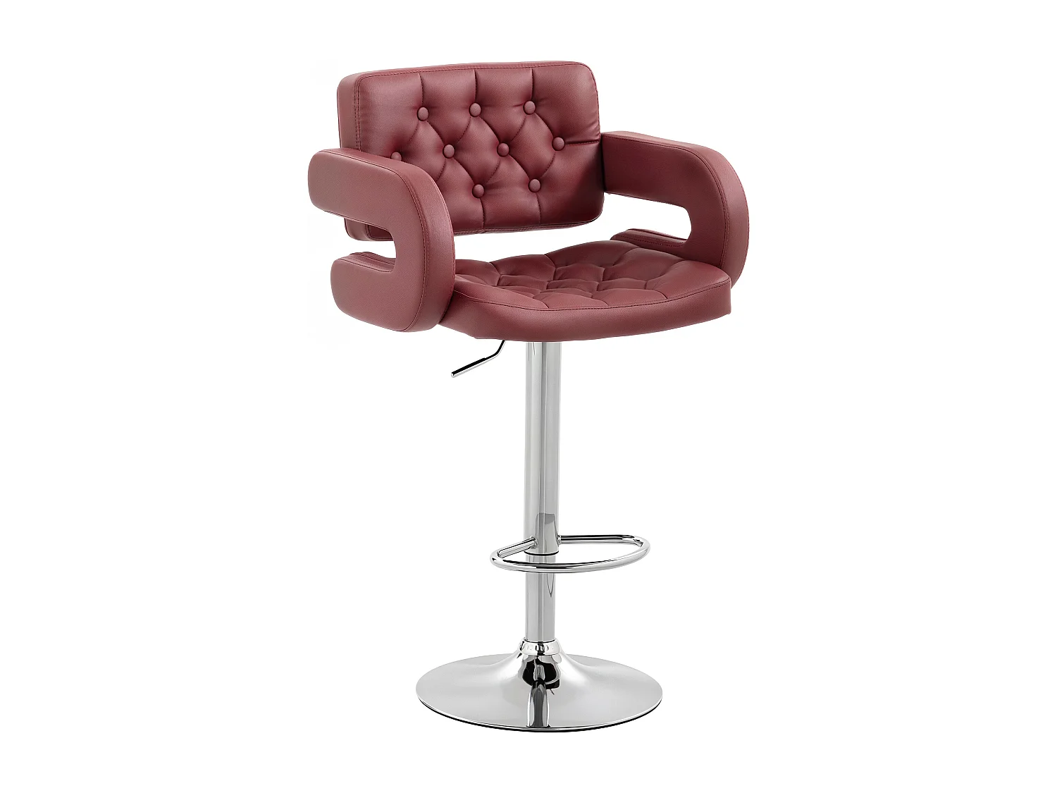 Sgabello da bar con braccioli e schienale in finta pelle rosso vino