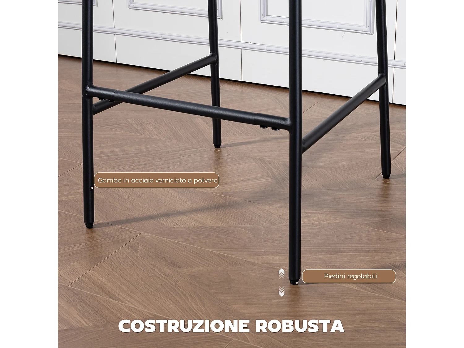 Set 2 sgabelli bar con schienale alto e poggiapiedi in ciniglia crema