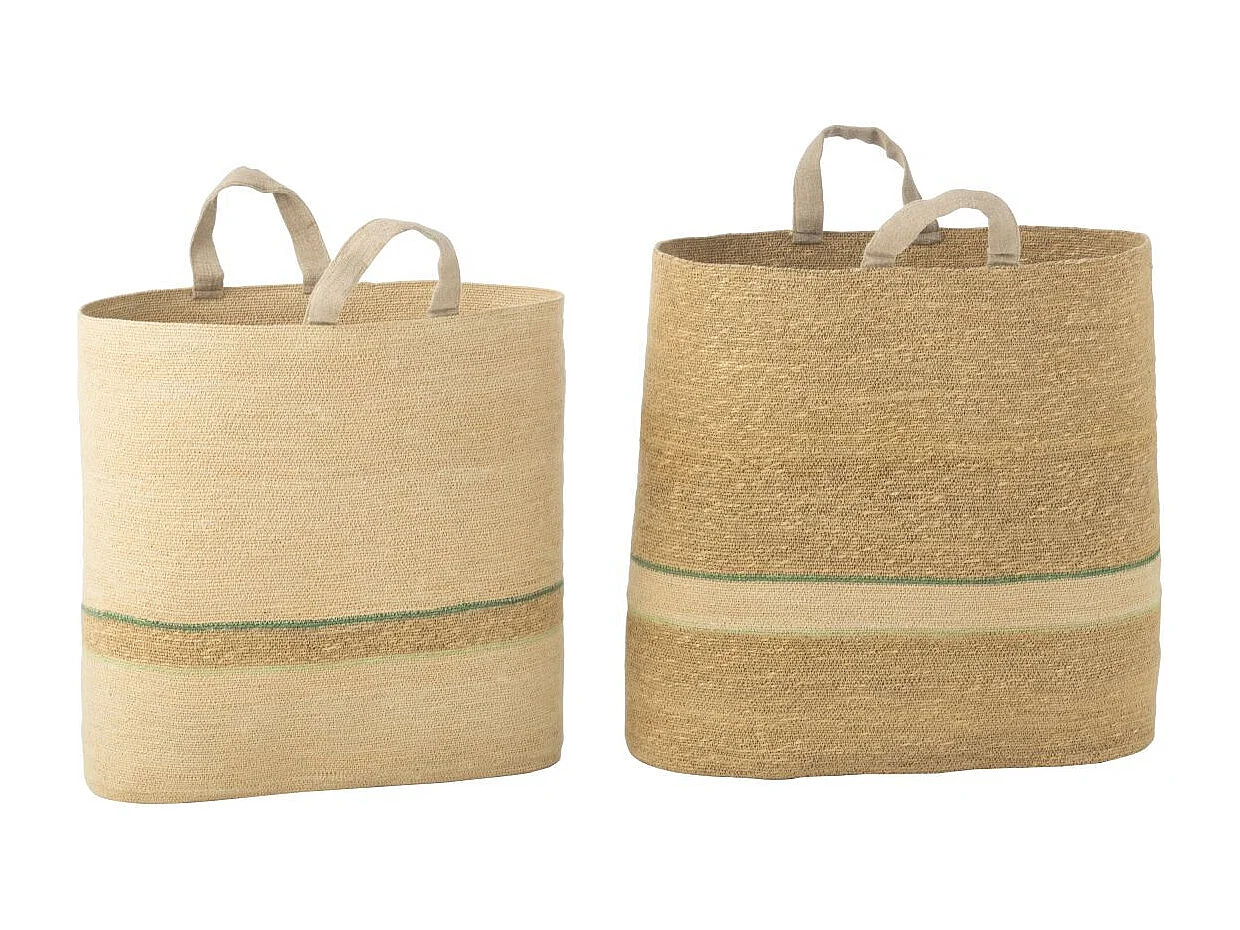 Lot de 2 Paniers en Jonc de Mer "Willie" 62cm Naturel & Vert