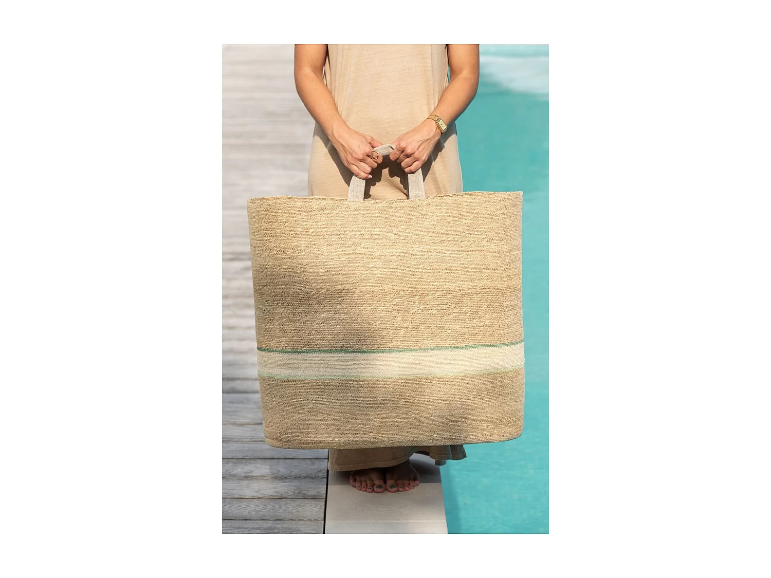 Lot de 2 Paniers en Jonc de Mer "Willie" 62cm Naturel & Vert