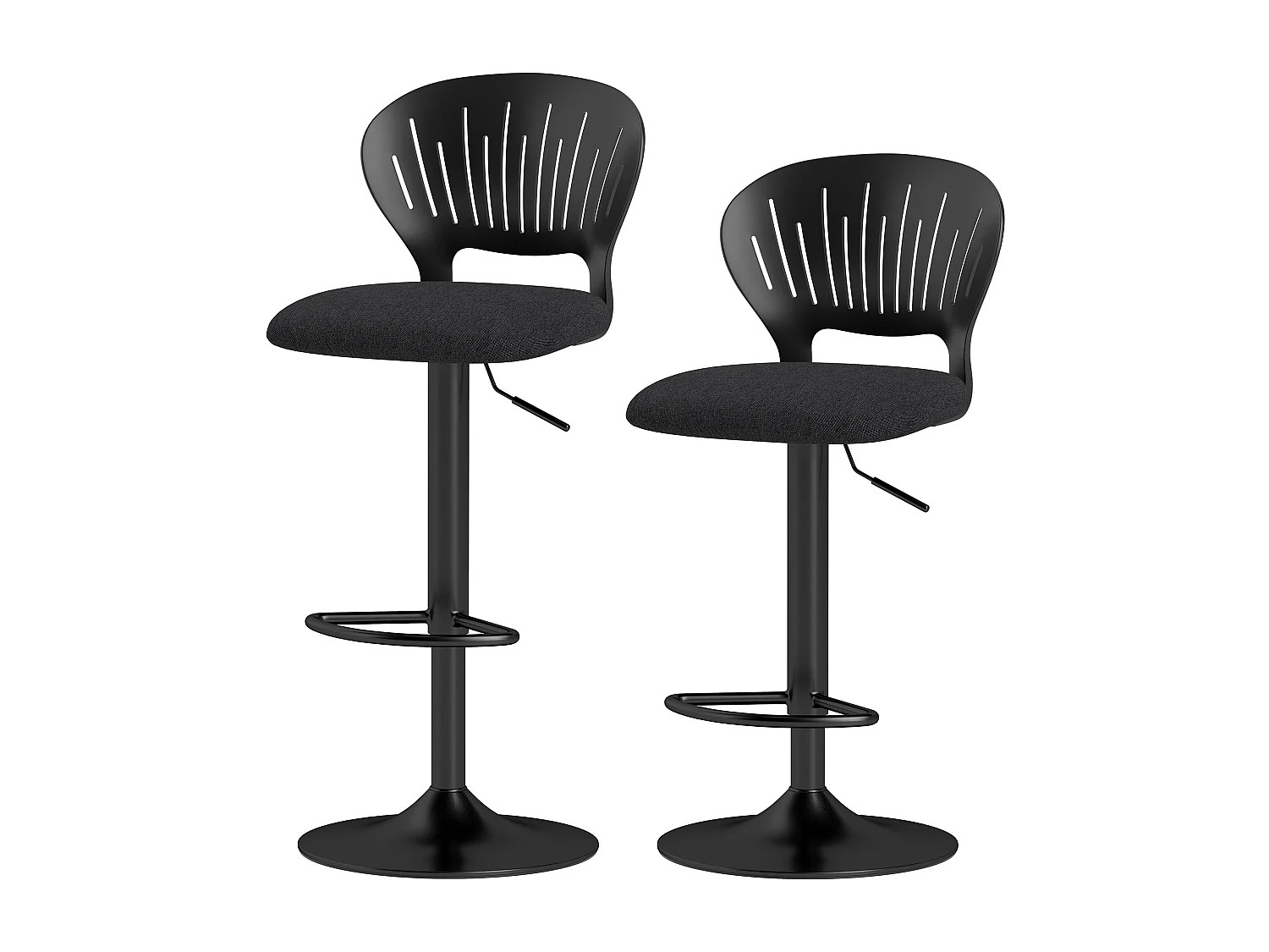 Set 2 sgabelli da bar effetto lino con poggiapiedi nero