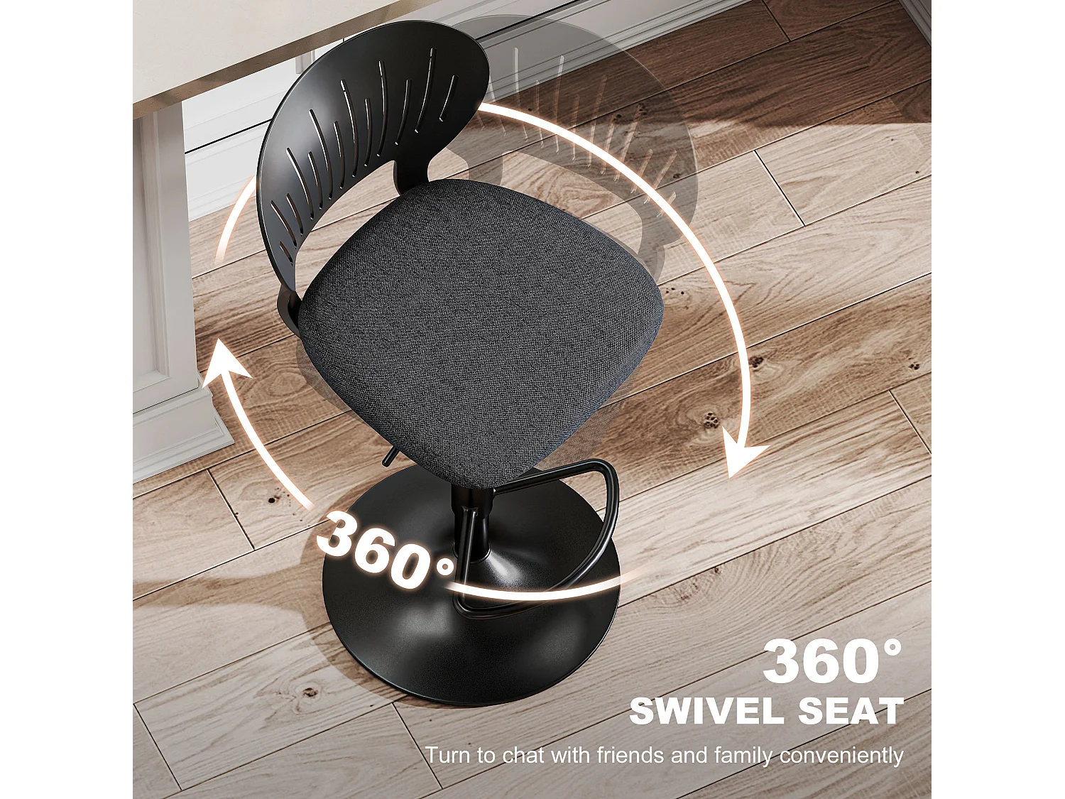 Set 2 sgabelli da bar effetto lino con poggiapiedi nero