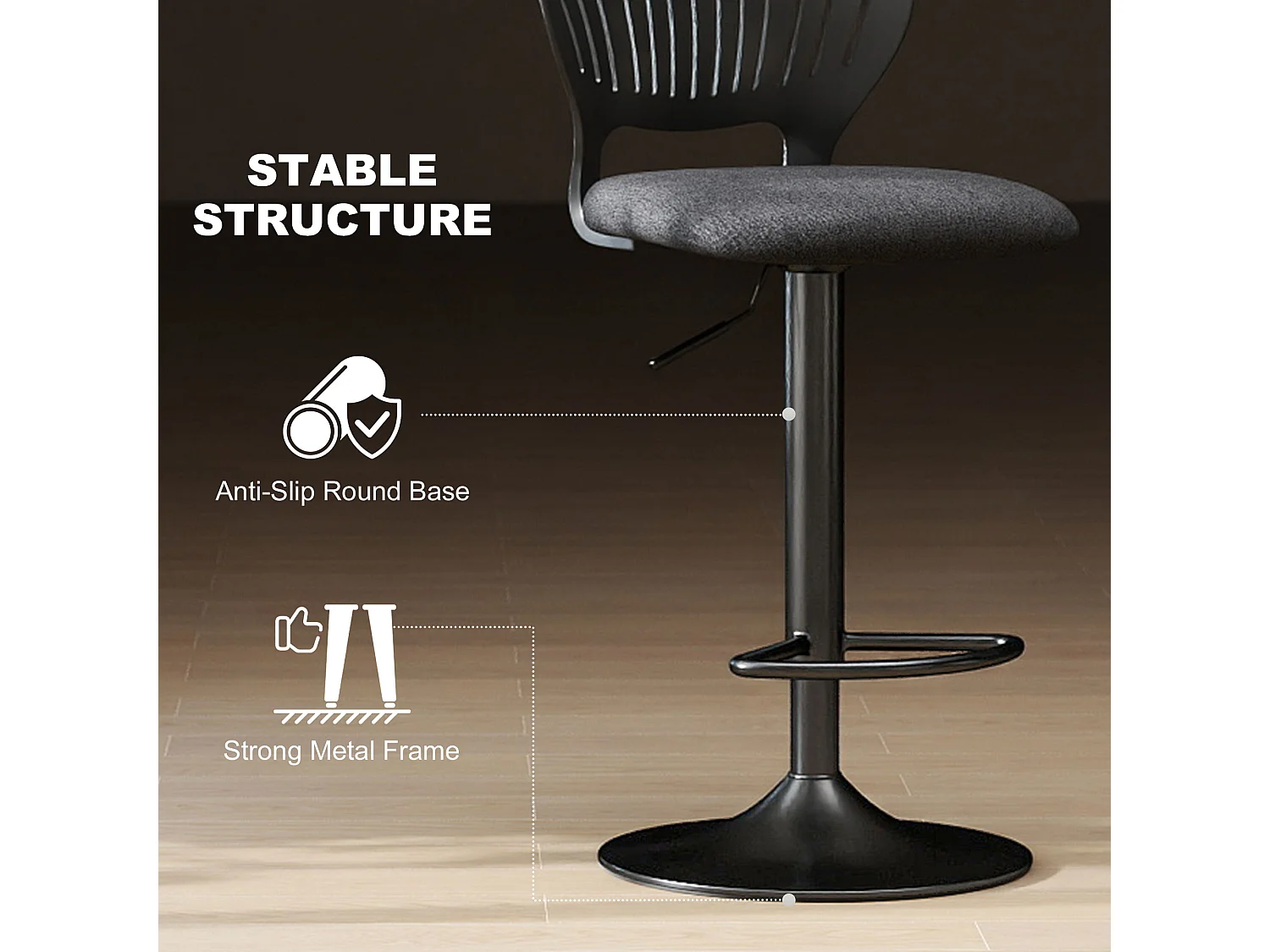 Set 2 sgabelli da bar effetto lino con poggiapiedi nero