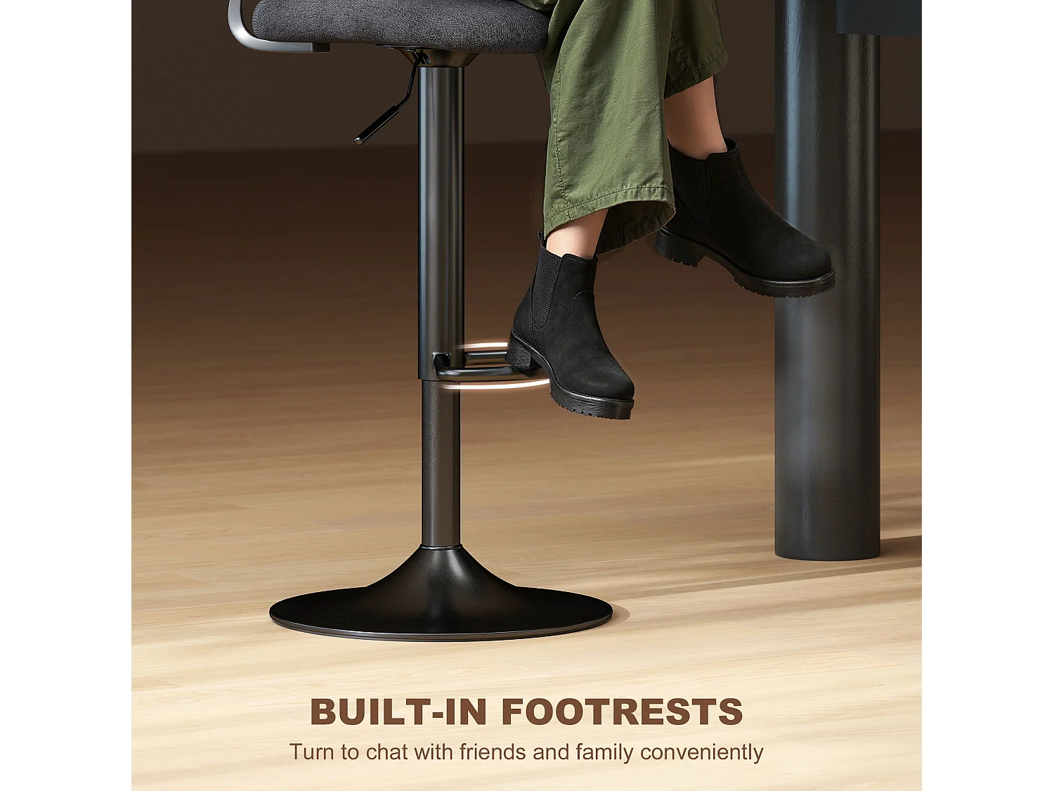 Set 2 sgabelli da bar effetto lino con poggiapiedi nero