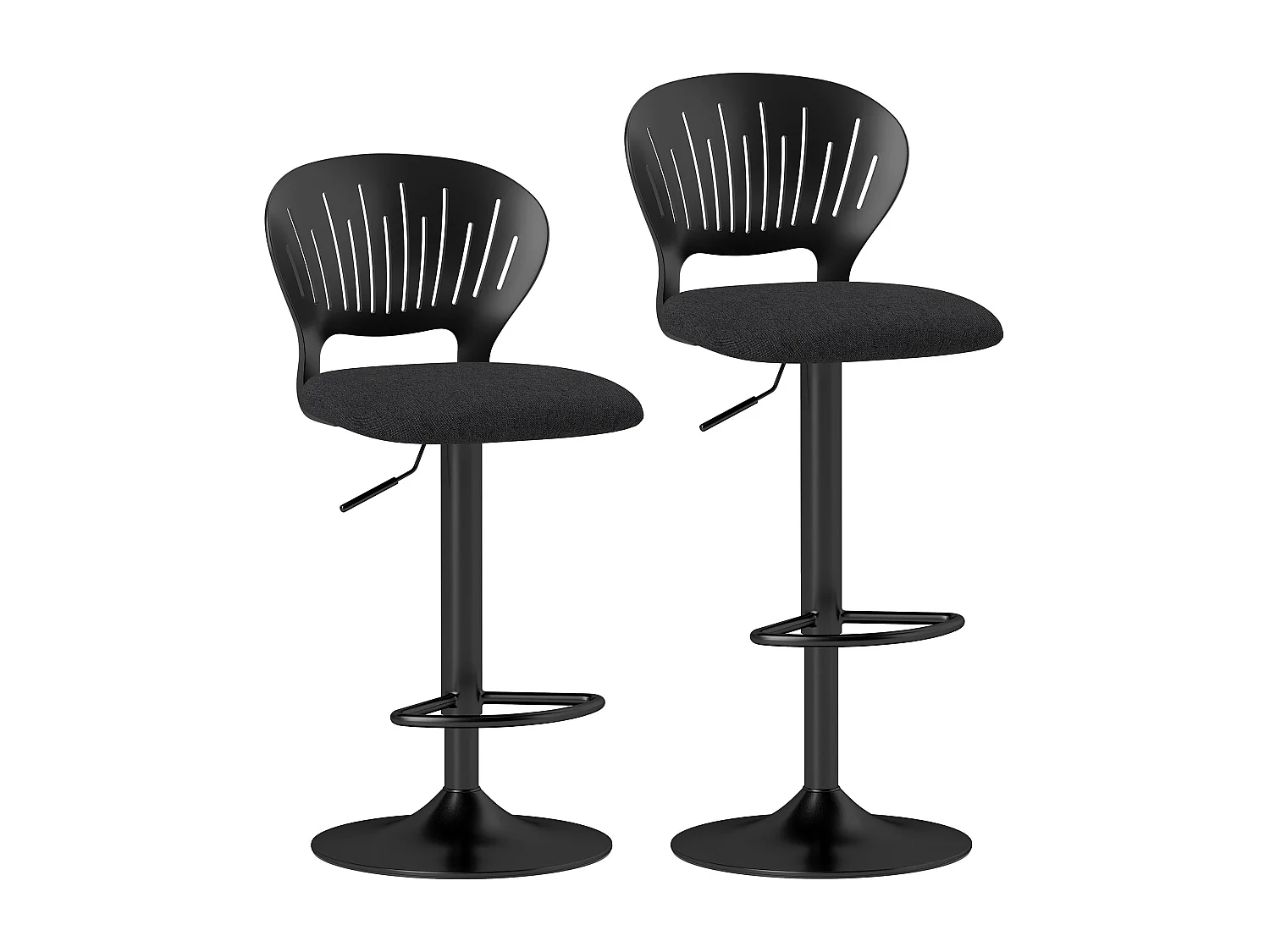 Set 2 sgabelli da bar effetto lino con poggiapiedi nero