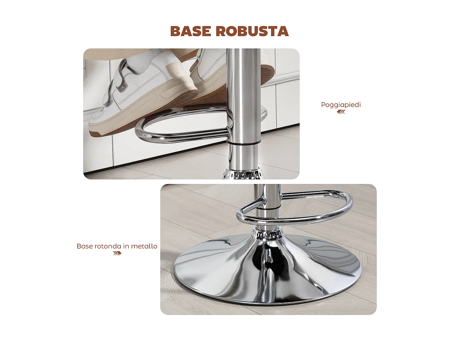 Sgabello da bar con braccioli e schienale in finta pelle marrone