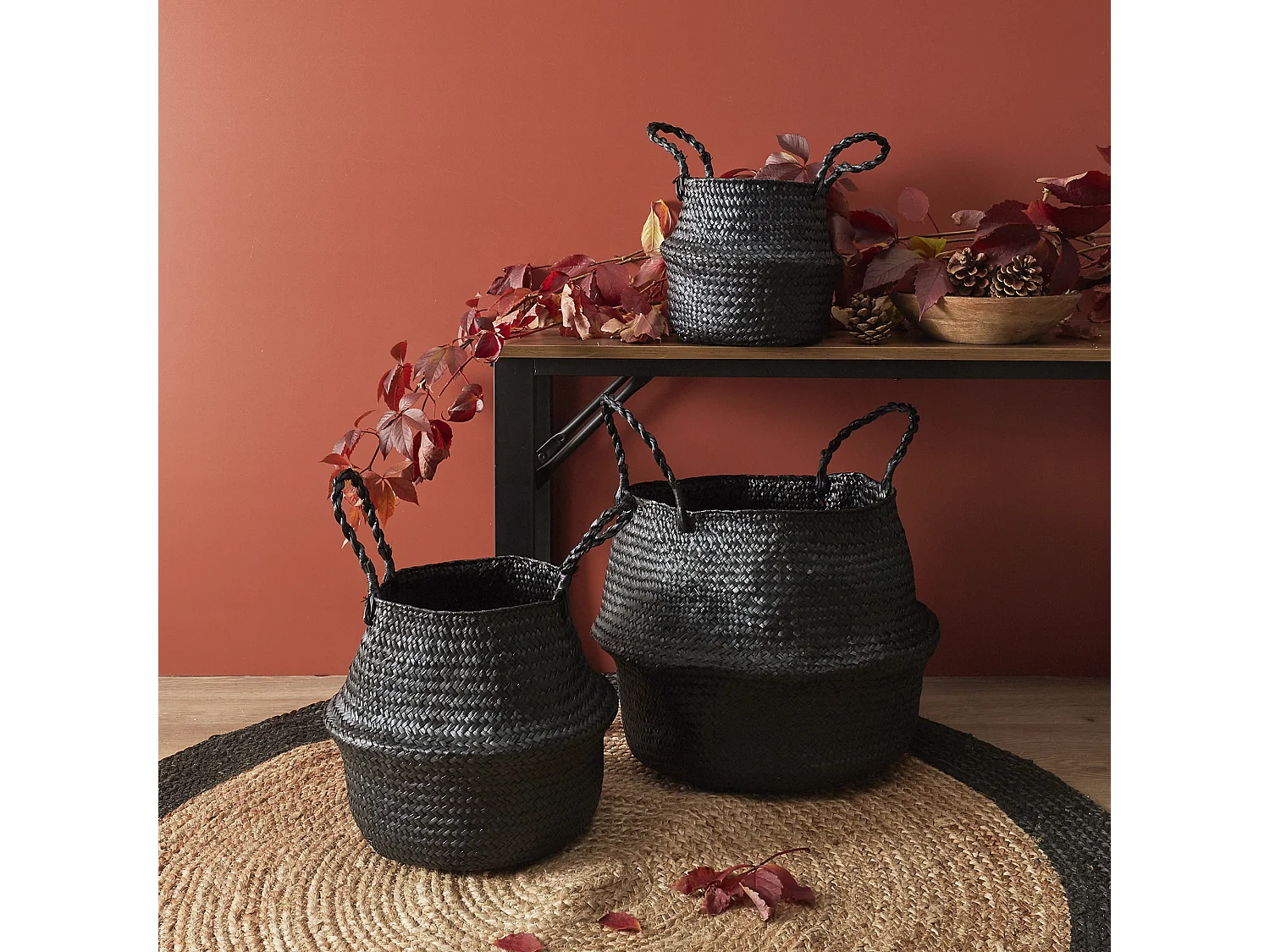 Panier Arrondi Jonc De Mer Noir Noir