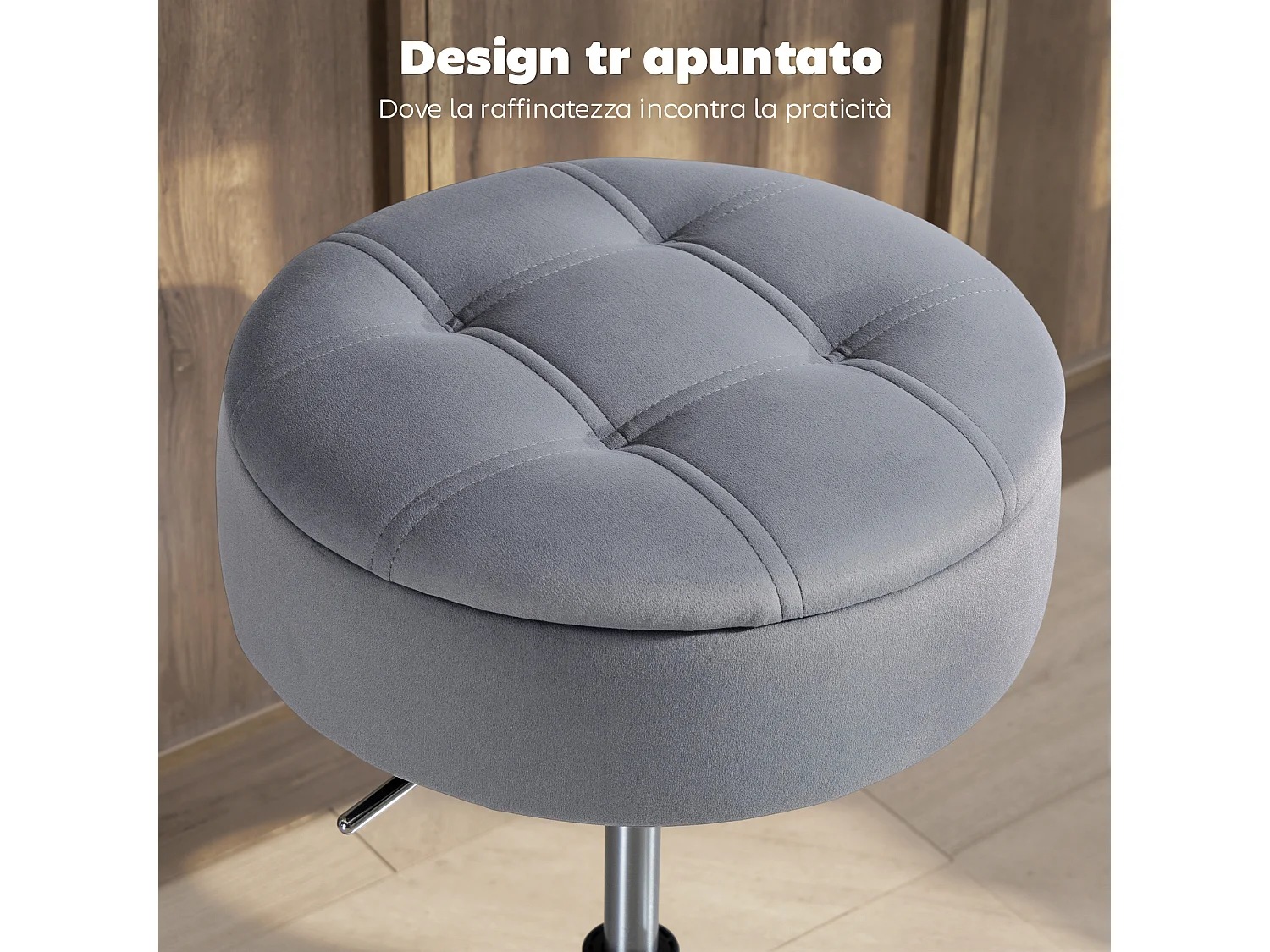 Sgabello da bar imbottito e regolabile con contenitore grigio