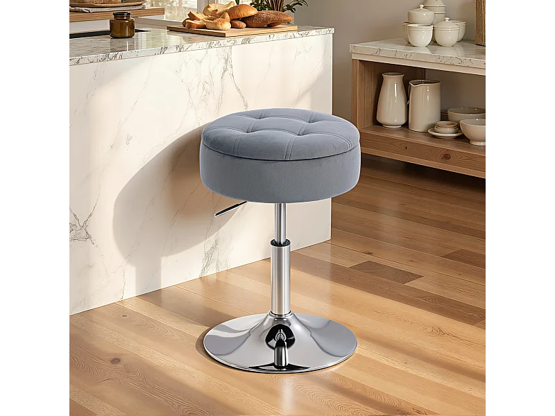 Sgabello da bar imbottito e regolabile con contenitore grigio