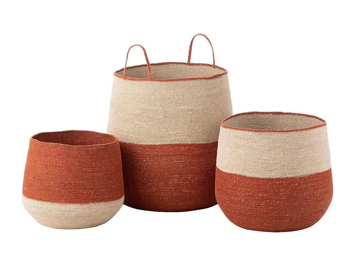 Lot de 3 Paniers en Jonc de Mer "Burton" 48cm Naturel & Terracotta