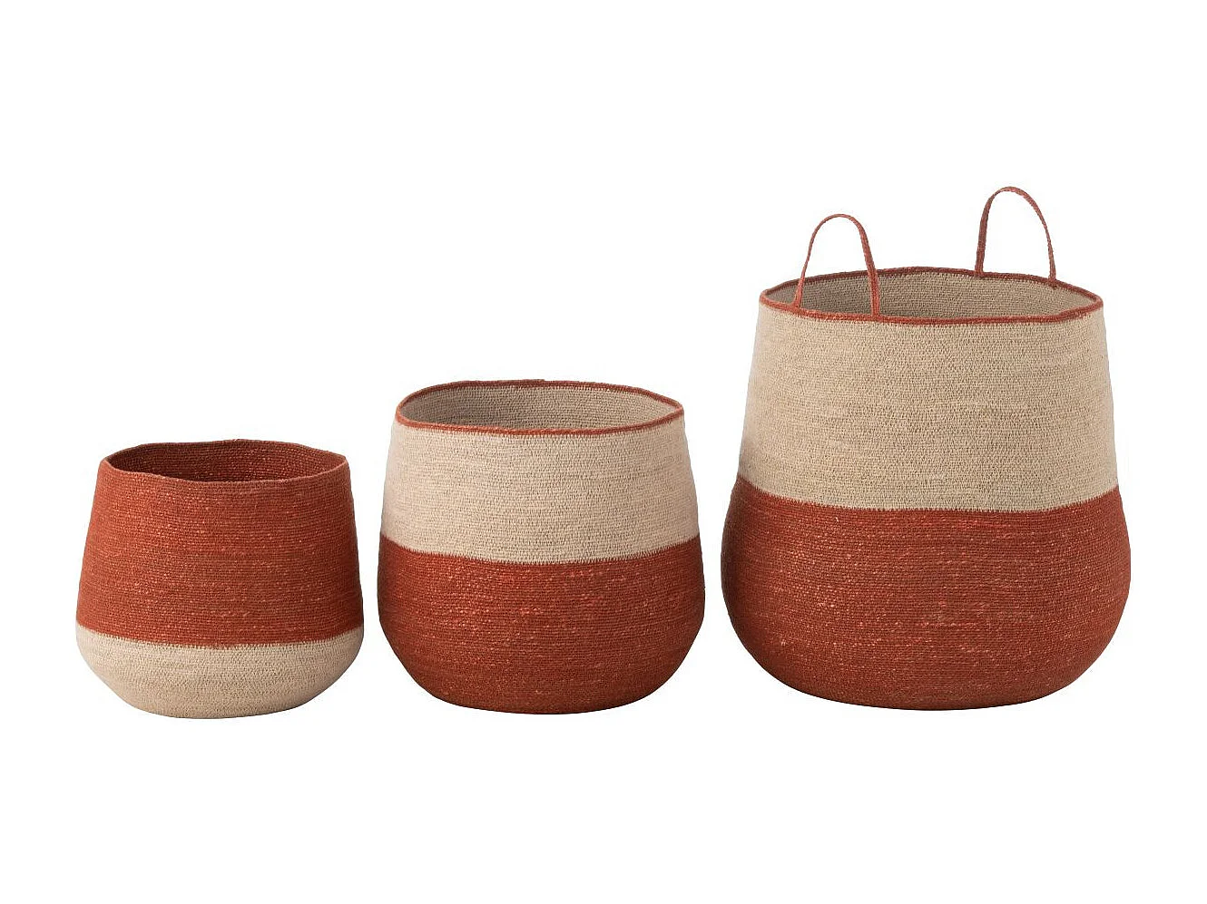 Lot de 3 Paniers en Jonc de Mer "Burton" 48cm Naturel & Terracotta