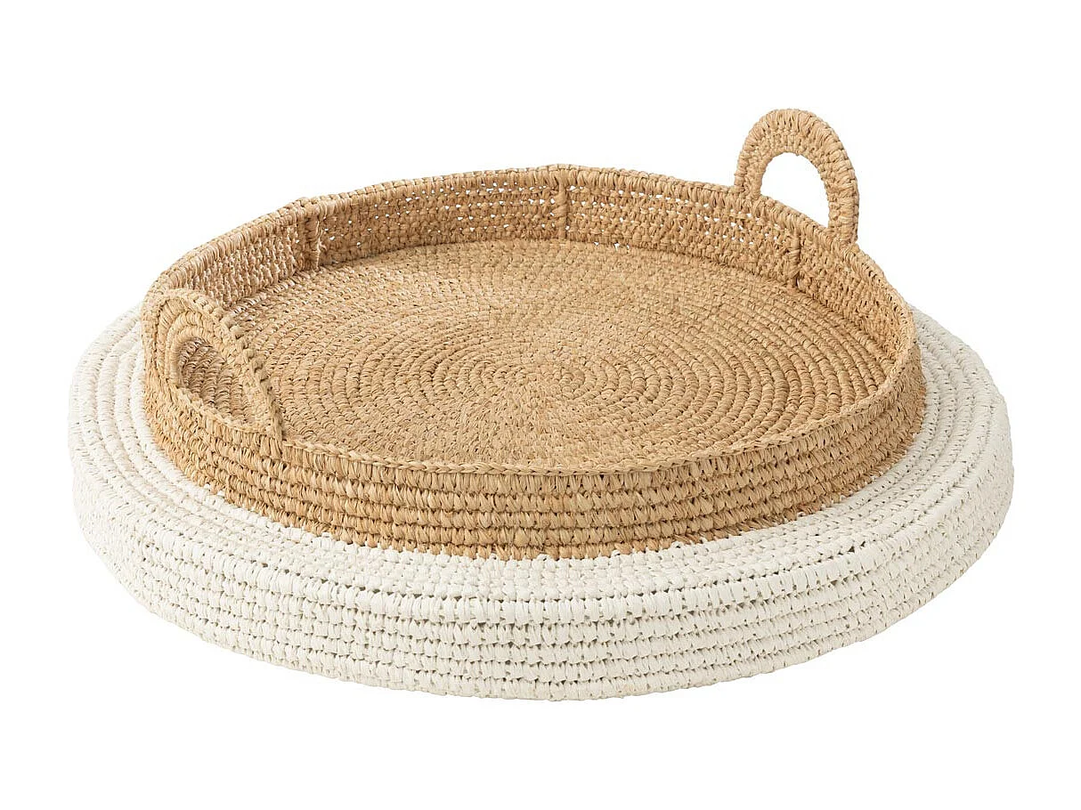 Plateau de Service Flottant "Jonc de Mer" 75cm Naturel & Blanc