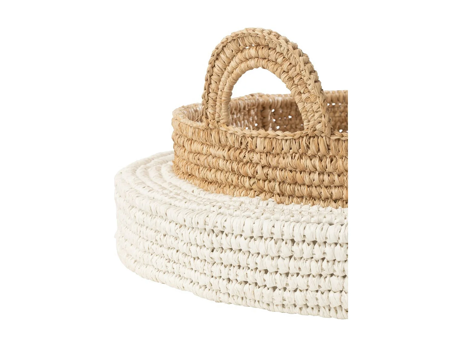 Plateau de Service Flottant "Jonc de Mer" 75cm Naturel & Blanc