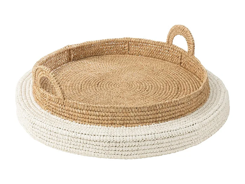 Plateau de Service Flottant "Jonc de Mer" 75cm Naturel & Blanc