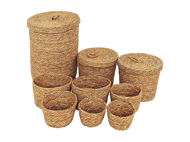 Lot de 9 Paniers en Jonc "Little Cottage" 48cm Naturel