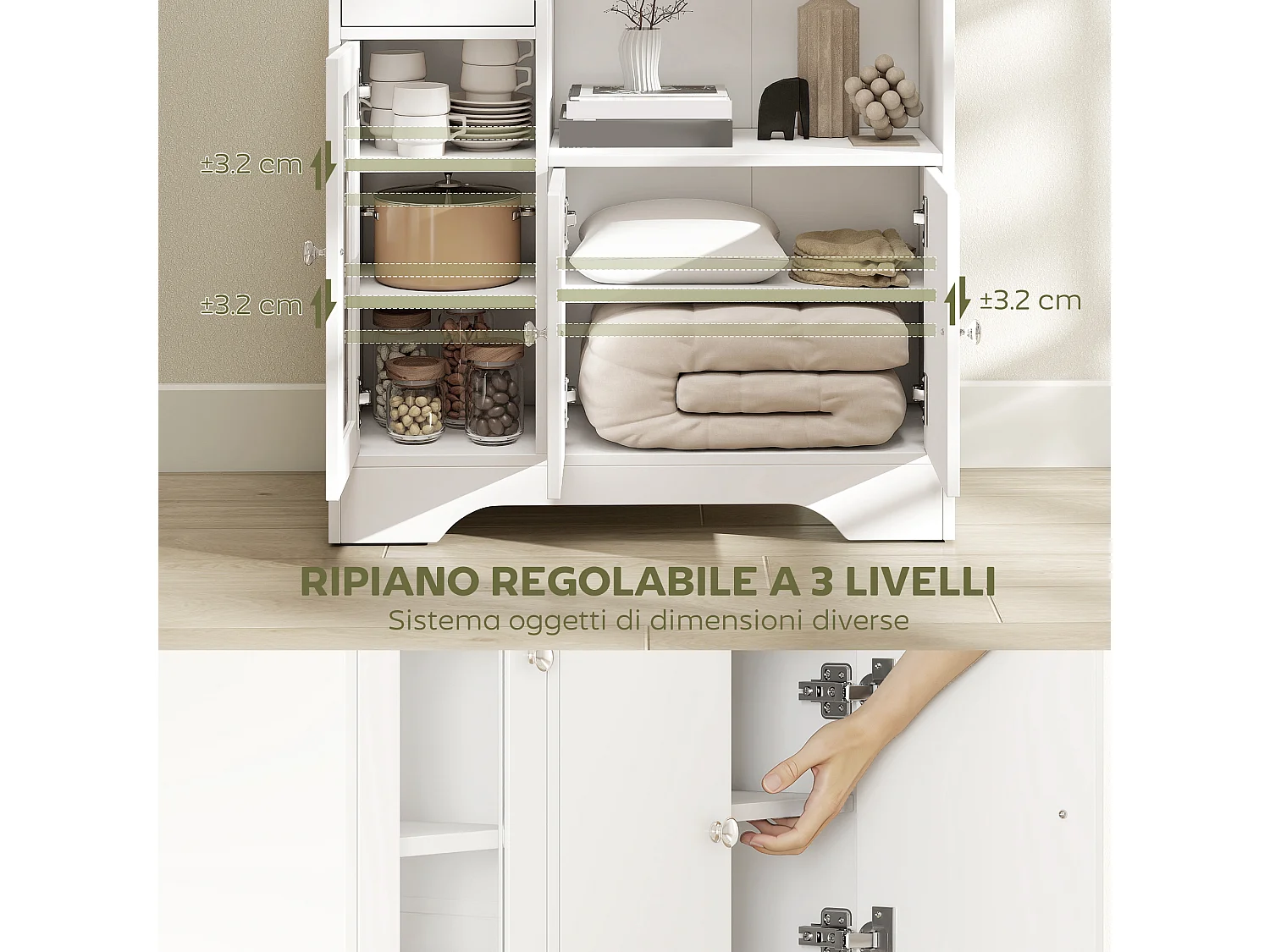 Credenza buffet portaoggetti in truciolato bianco 80x30x82 cm