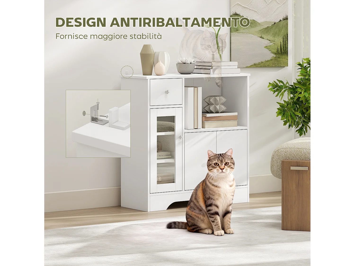 Credenza buffet portaoggetti in truciolato bianco 80x30x82 cm