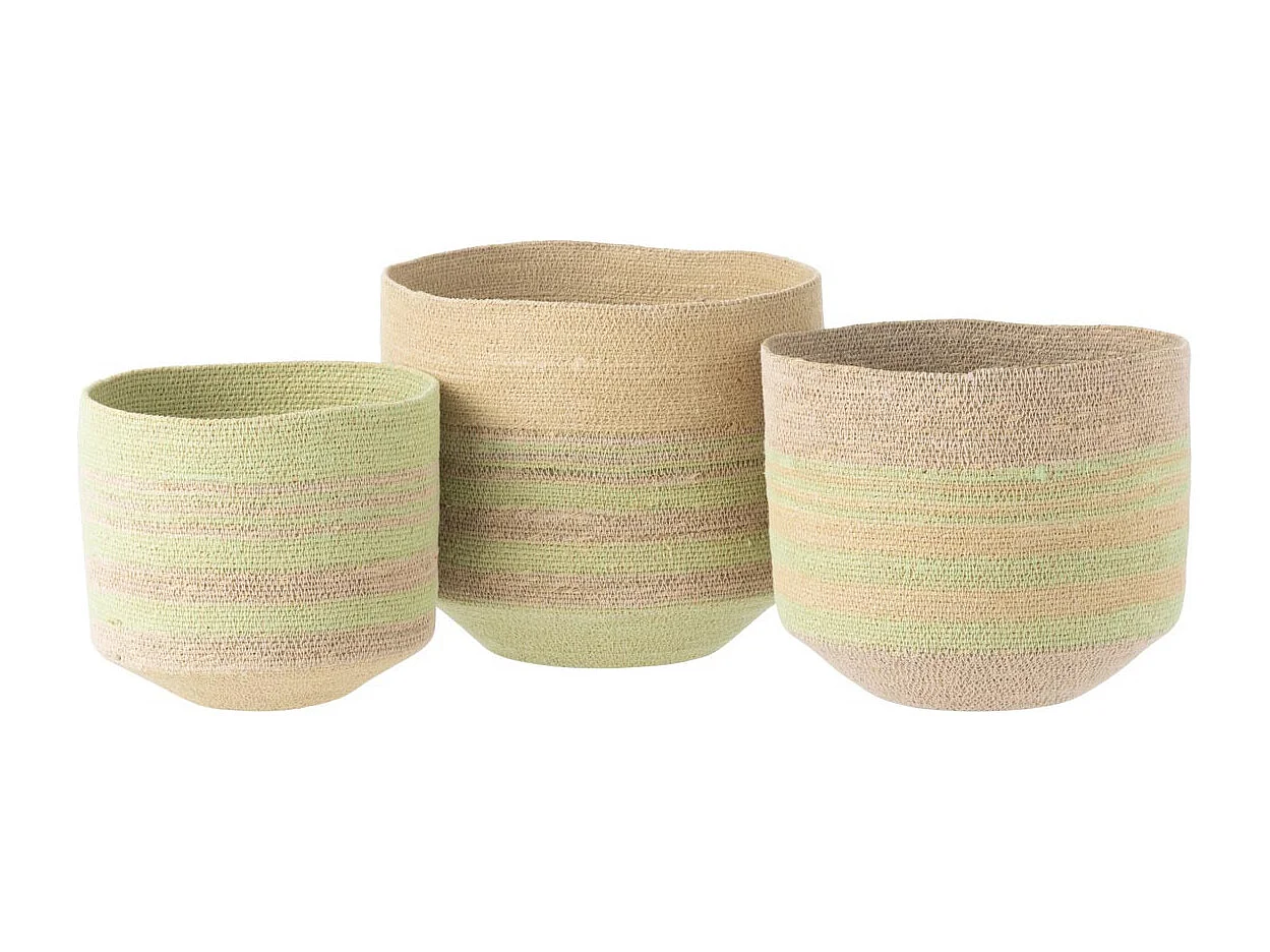 Lot de 3 Paniers en Jonc de Mer "Willie" 30cm Naturel & Vert