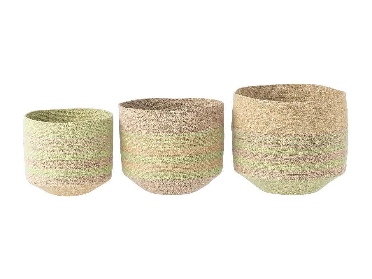 Lot de 3 Paniers en Jonc de Mer "Willie" 30cm Naturel & Vert