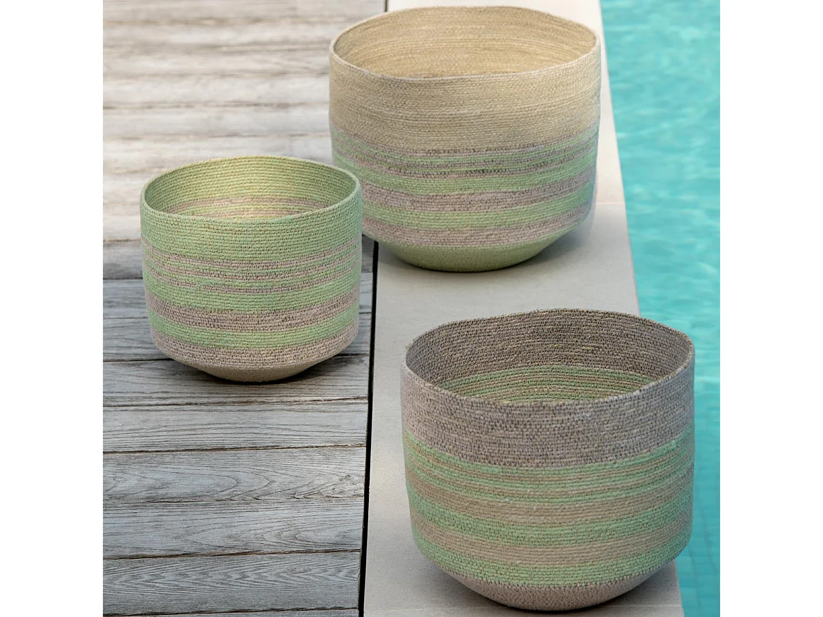 Lot de 3 Paniers en Jonc de Mer "Willie" 30cm Naturel & Vert