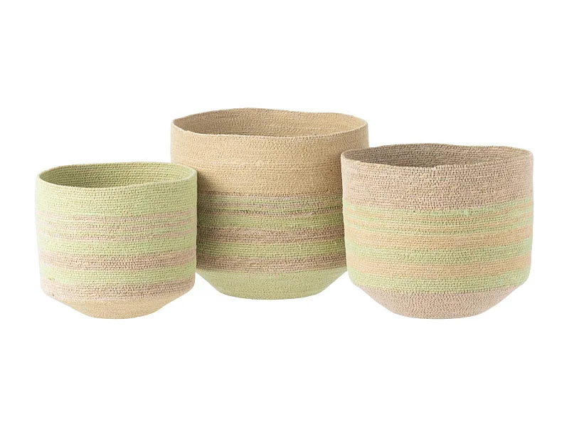 Lot de 3 Paniers en Jonc de Mer "Willie" 30cm Naturel & Vert