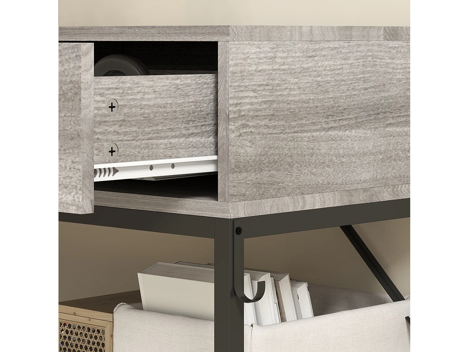 Consolle da ingresso con 2 cassetti, 2 ripiani e gancio nero e legno