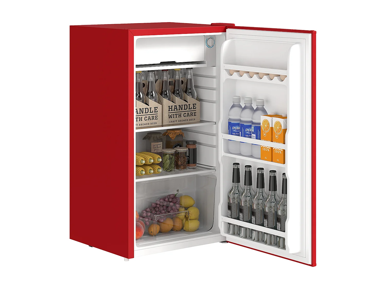 Frigorifero piccolo 91 litri con porta reversibile e congelatore rosso