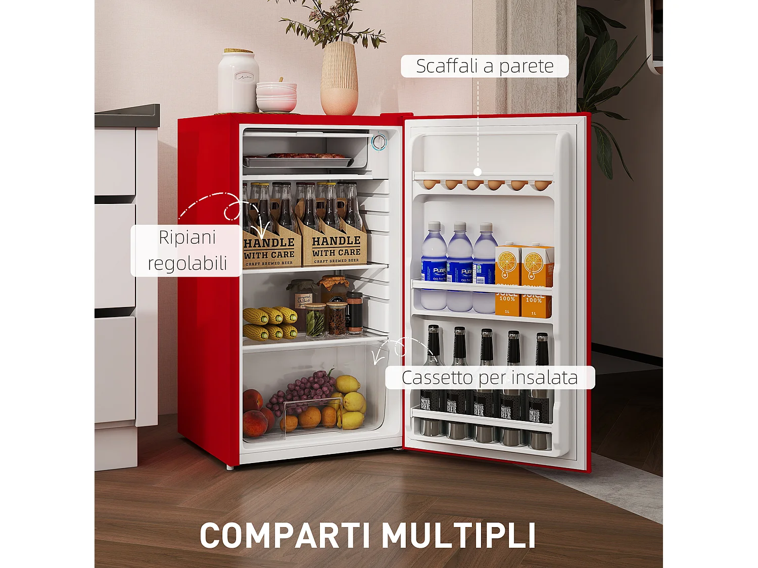 Frigorifero piccolo 91 litri con porta reversibile e congelatore rosso