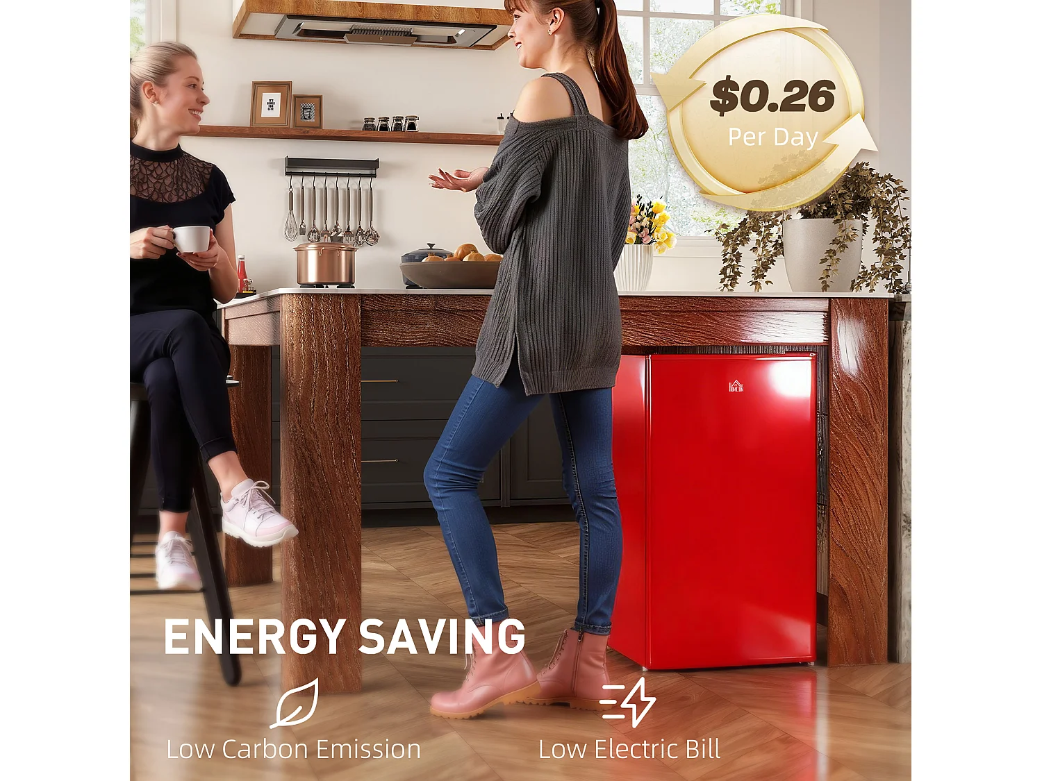 Frigorifero piccolo 91 litri con porta reversibile e congelatore rosso