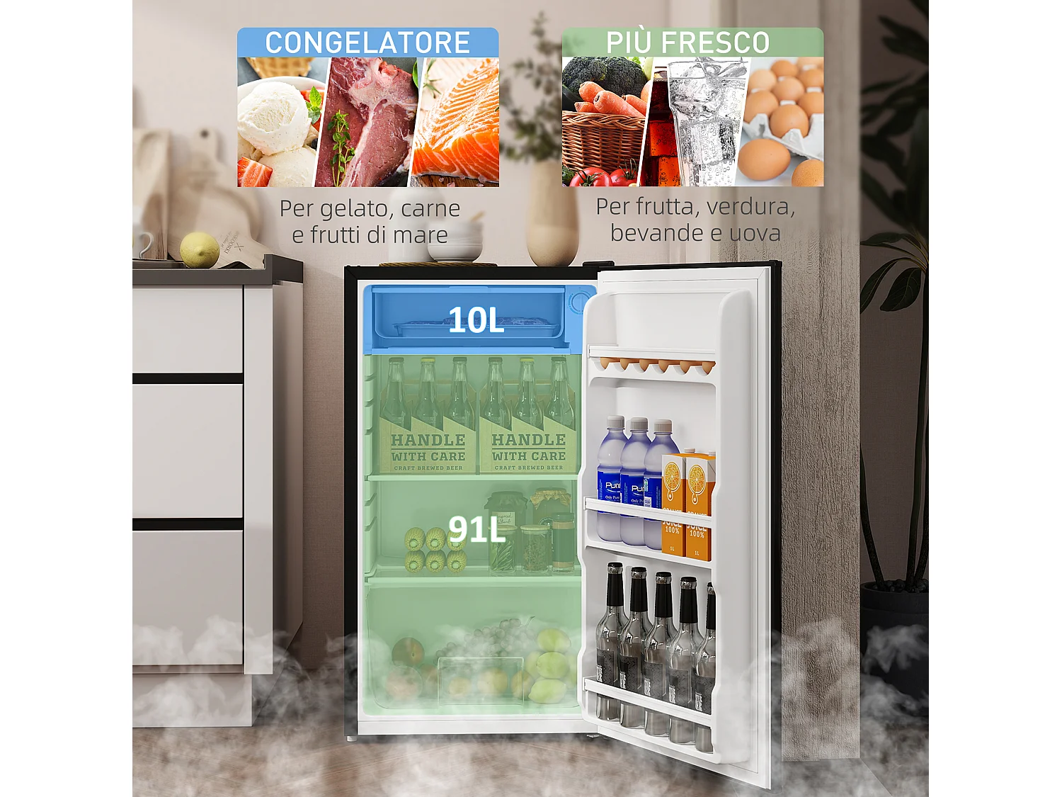 Frigo portatile 91l con scaffali a parete ripiani e cassetto nero