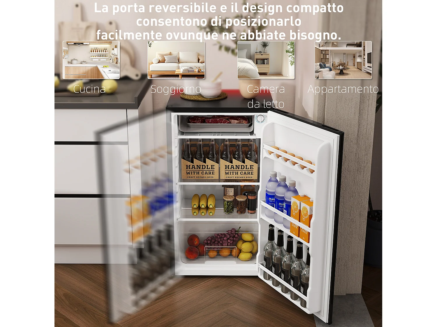 Frigo portatile 91l con scaffali a parete ripiani e cassetto nero