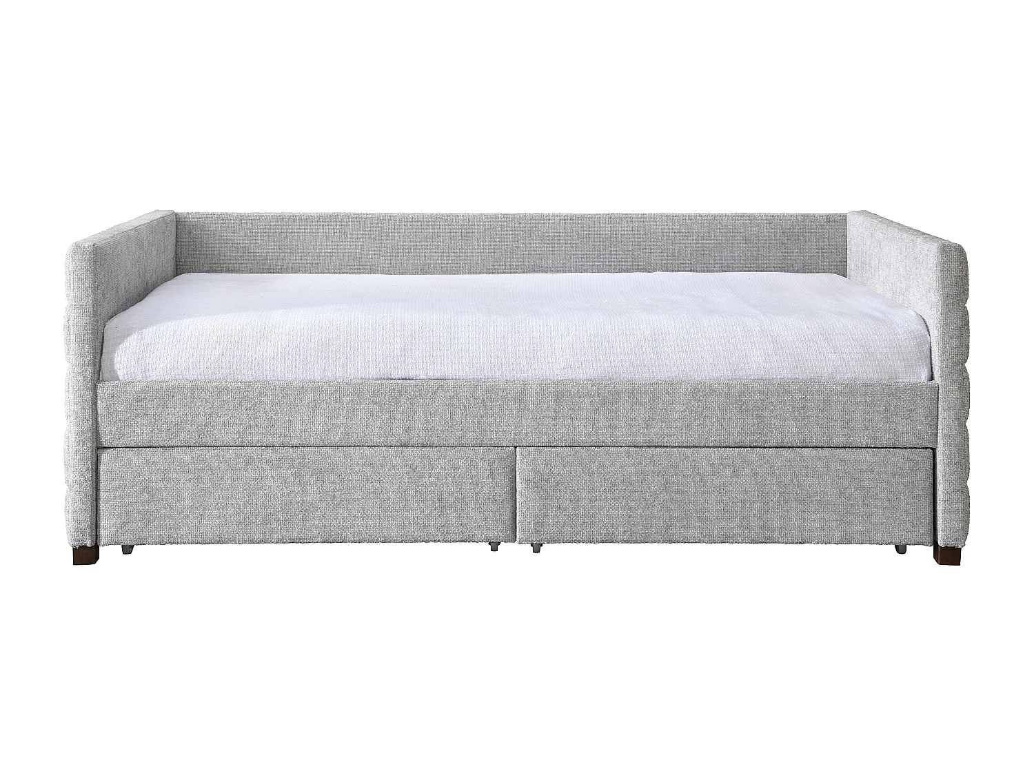 Lit banquette 90 x 190 cm avec tiroirs – Tissu texturé – Gris + Matelas – ORENALO