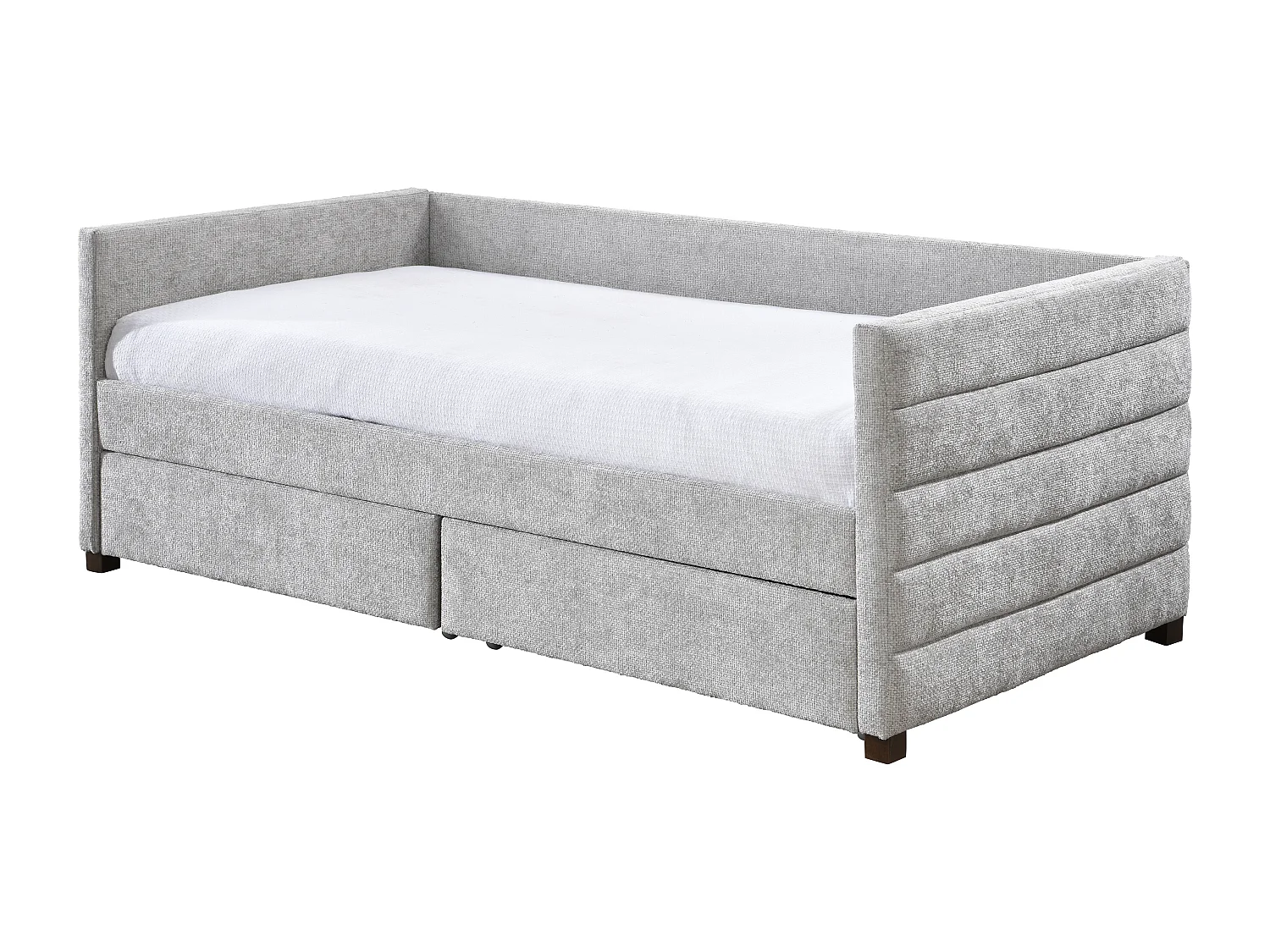 Lit banquette 90 x 190 cm avec tiroirs – Tissu texturé – Gris + Matelas – ORENALO