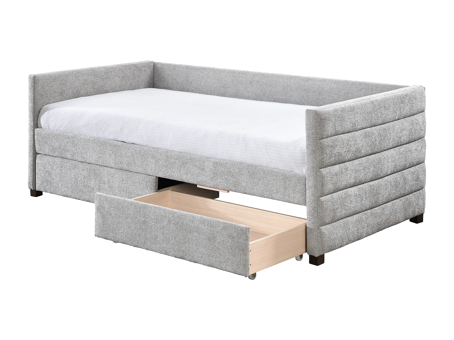 Lit banquette 90 x 190 cm avec tiroirs – Tissu texturé – Gris + Matelas – ORENALO