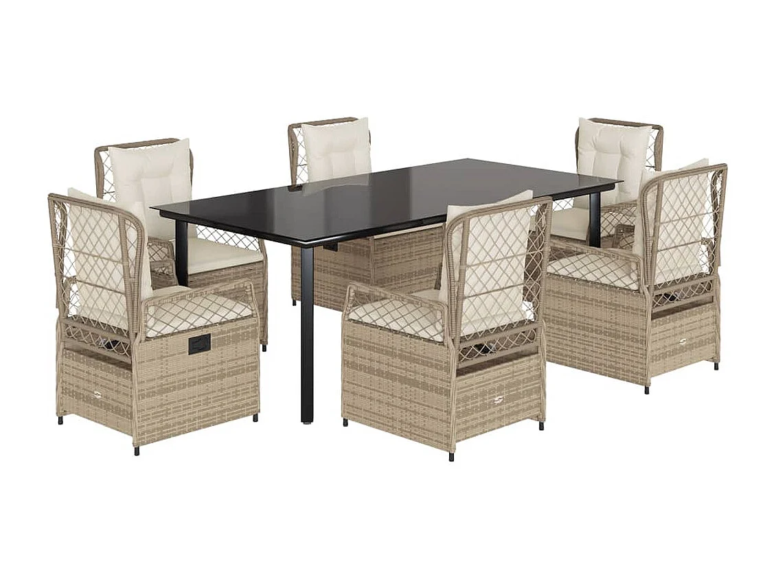Set comedor de jardín 7 piezas con cojines ratán sintético beige