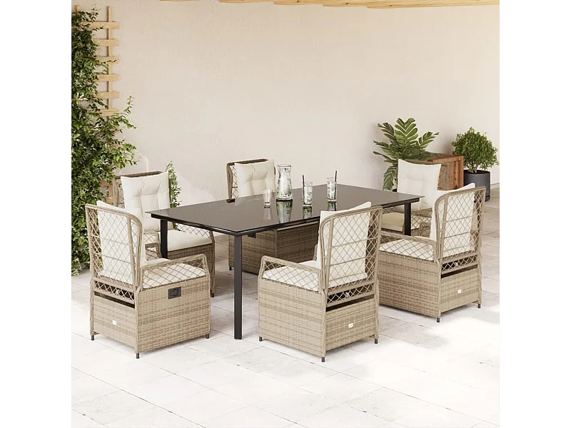 Set comedor de jardín 7 piezas con cojines ratán sintético beige