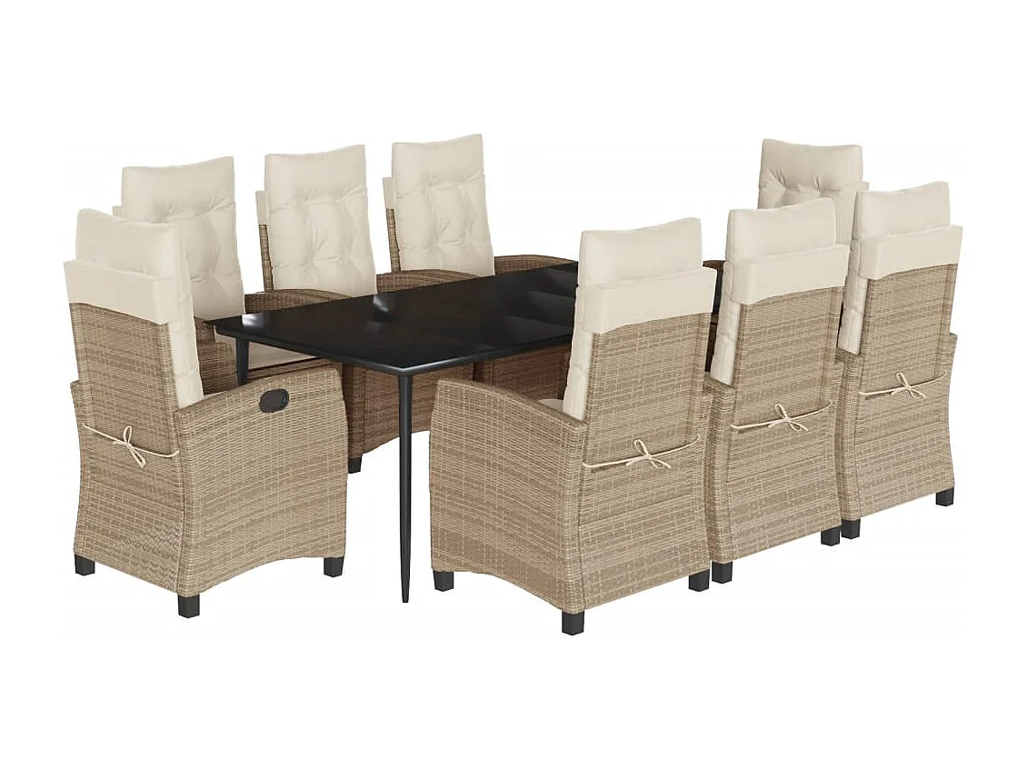 Set comedor de jardín 9 piezas con cojines ratán sintético beige