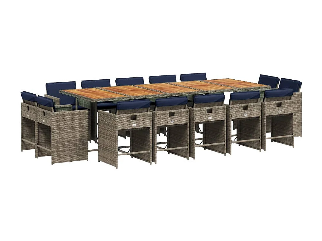 Ensemble à manger de jardin 15 pièces coussins gris résine tressée