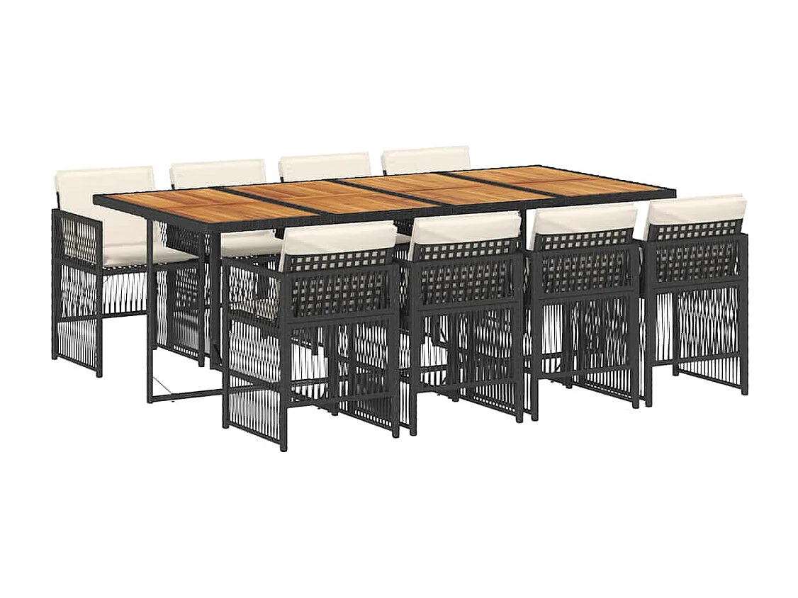 Ensemble à manger de jardin 9 pièces coussins noir résine tressée