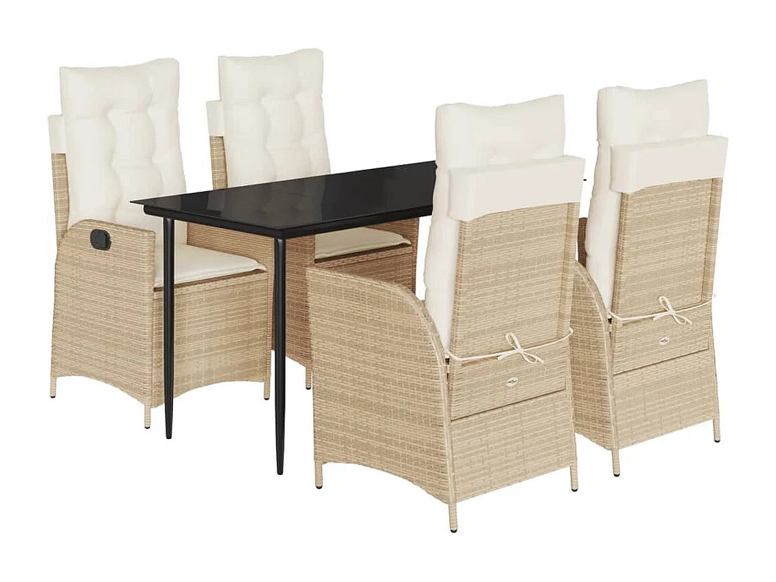 Ensemble à manger de jardin avec coussins 5 pièces Beige poly rotin