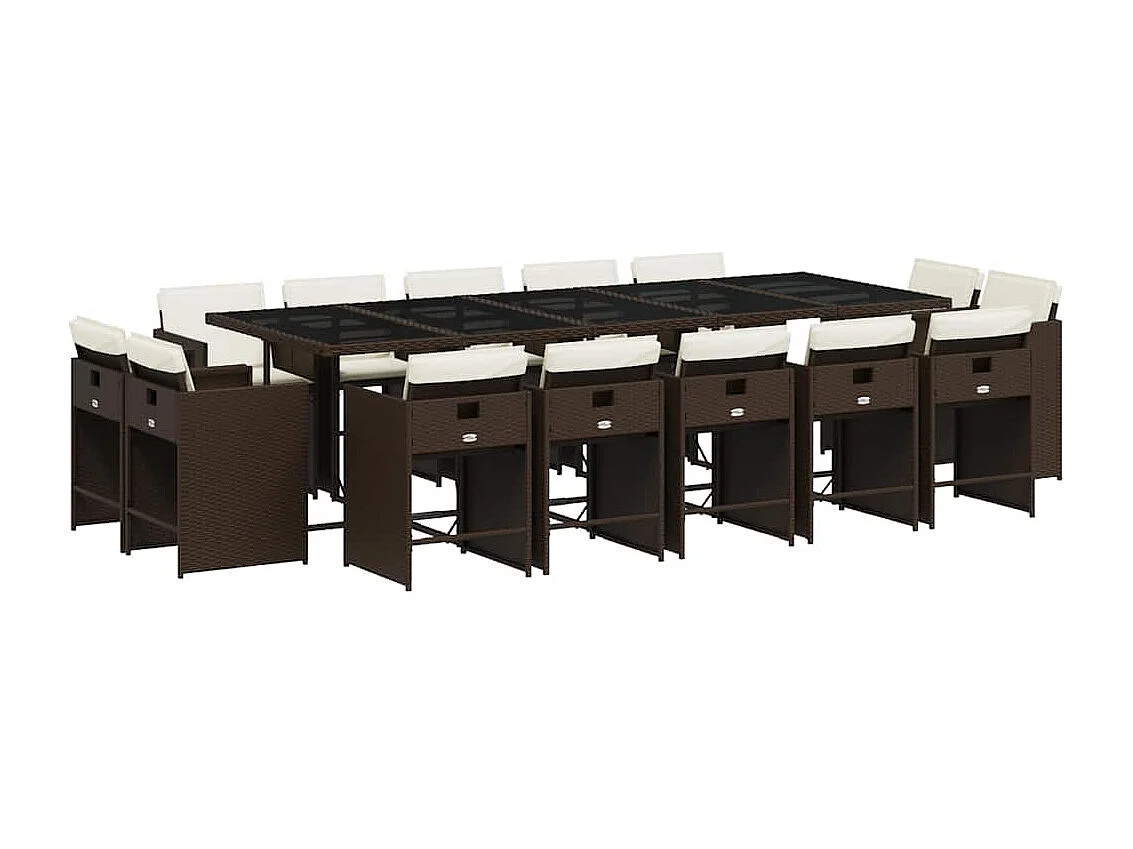 Set comedor de jardín y cojines 15 piezas ratán sintético marrón