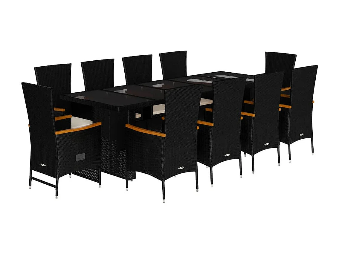 Set de comedor jardín 11 piezas con cojines ratán sintético negro