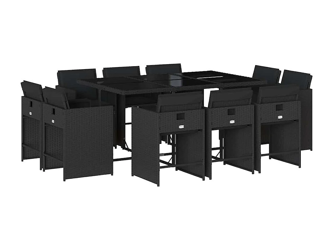 Set de comedor jardín 11 piezas con cojines ratán sintético negro