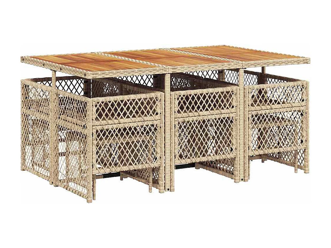 Set comedor de jardín 11 piezas con cojines ratán sintético beige