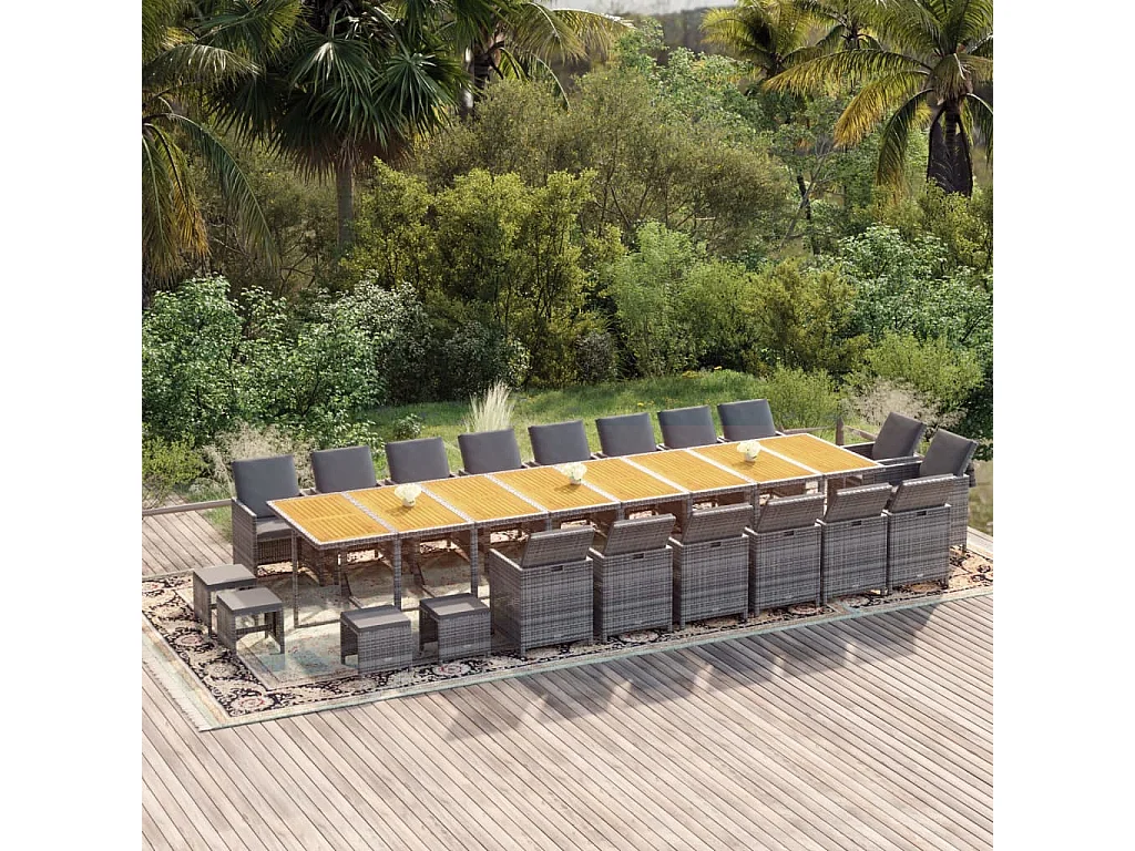 Set de comedor jardín 21 piezas con cojines ratán sintético gris