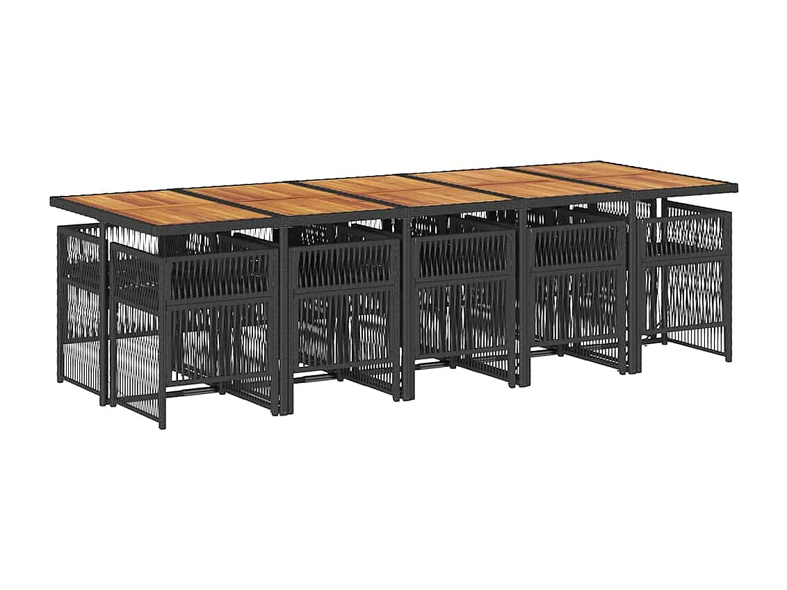 Set de comedor jardín 11 piezas con cojines ratán sintético negro