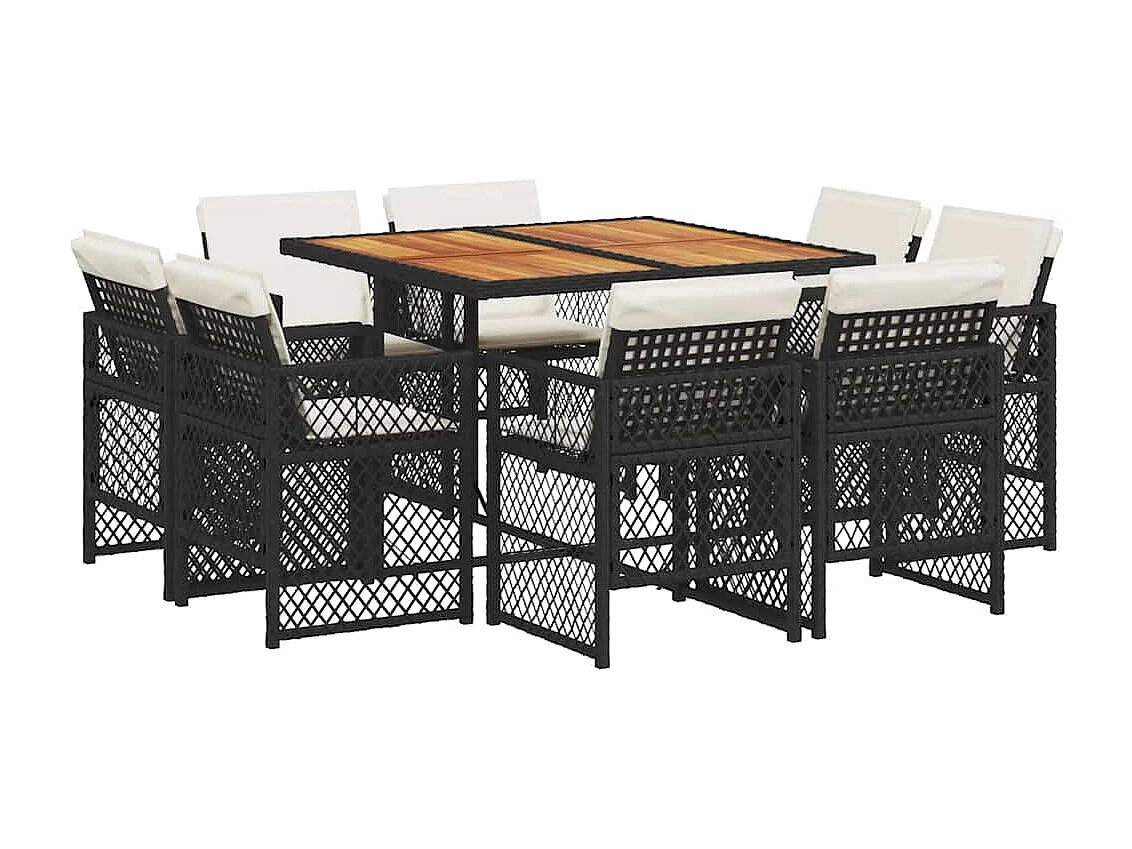 Ensemble à manger de jardin 9 pièces coussins noir résine tressée